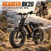 Headeer BK-20 Bicicletta Elettrica Fuoristrada Dotata di Batteria 48V 20Ah, Pneumatici Larghi 20"×4.0, Bici Elettrica per Adulti con Doppio Sistema Frenante a Disco Meccanico, Sospensione Completa, Display