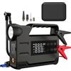 Betuyoo Avviatore di emergenza per auto 12V con compressore d'aria, gonfiatore portatile per pneumatici con manometro, booster di batteria per auto, torcia LED, luce stroboscopica di segnalazione, power bank