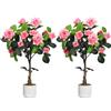NONE Confezione da 2 alberi artificiali a forma di rosa bianca, alti 90 cm, in vaso - fiori finti dall'aspetto realistico, piante da interno in vaso in seta, facili da mantenere, ideali per decorare
