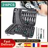 NONE Set di chiavi a bussola da 216 pezzi, con attacchi da 1/4", 3/8" e 1/2", dotato di chiave a cricchetto con 24 denti e cassetta degli attrezzi, ideale per la riparazione di automobili, motocicli e per