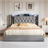 FAAMEPBO Letto imbottito 160 x 200 con Contenitore idraulico, letto matrimoniale con LED, funzione USB e rete a doghe, letto per riporre oggetti, senza materasso