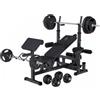 Gorilla Sports Panca pesi multifunzione GORILLA SPORTS® - con set di pesi da 100 kg, regolabile, con ripiano per pesi, trazione al collo, stazione per dip, butterfly, panca per curl e leg curl, nera - Stazione multifunzione, panca da allenamento