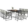 Outsunny Set Tavolo e Sedie da Giardino in Rattan 11 Pezzi Grigio Chiaro | Set Pranzo Esterno, Tavolo in Vetro Temperato, 6 Sedie, 4 Pouf, Cuscini Lavabili, Struttura in Acciaio, per Patio Balcone