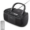 MEDION® MEDION E65010 Radio stereo (lettore CD, cassette, connessione USB, ingresso audio AUX, riproduzione MP3. Radio FM PLL, memoria 40 stazioni, funzionamento a batteria, telecomando) nero