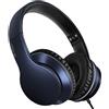Selius Cuffie over-ear con microfono, leggere, pieghevoli, cavo stereo da 1,45 metri, compatibili con smartphone, tablet e lettori MP3/4 (blu scuro)