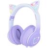 Selius Cuffie Bluetooth per bambini, con luci LED a forma di orecchie di gatto, pieghevoli e con microfono