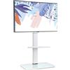 FITUEYES Supporto TV con piano in vetro e ripiano, per schermi da 32-60 pollici, con capacità di carico fino a 30 kg, colore bianco