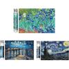 wuqyehr Set di 3 mini puzzle per adulti, 10 x 15 cm, motivi artistici | Set di puzzle da viaggio con notte stellata, cielo stellato e iris, ideale per rilassarsi e come piccola idea regalo