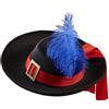 CARTOON Cappello da moschettiere con piuma copricapo nero per bambini in feltro spazzolato accessorio per travestimenti e costumi carnevale feste a tema