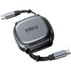 xiwai Cavo USB-C sottile piatto a spirale retrattile da 100 cm, 480 Mbps, 240 W, ricarica rapida, tipo C, cavo di alimentazione e dati, nero per laptop, telefono e tablet