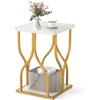 SOARS Tavolino da Caffè con Piano Effetto Marmo, Oro e Bianco | Tavolino per Salotto a 2 Ripiani, Struttura in Metallo, Stile Lusso Moderno per Soggiorno e Camera da Letto, 40 x 40 x 60 cm