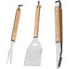 Generico Set di strumenti per grill-Kit barbecue manico in legno con forchetta e pinze spatola, strumenti di cottura a 3 | per barbecue durevoli per cookout all'aperto, uso della piastra del pa