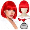 Sofeiyan Parrucca Divertenti con Occhiali da Sole e Rete per Capelli | Parrucca Bob Colorata,Parrucche Corta Donna per Halloween Feste Carnevale Spettacolo Teatrale,Rosso PC13