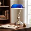 B·LED BARCELONA LED BARCELONA LED Lampada Banchiere E27 Nichel Blu Vintage | Metallo E Vetro, Paralume Orientabile, Interruttore A Catena, Per Scrivania Biblioteca Ufficio