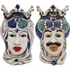 sicilia bedda - Teste di Moro Siciliane in Ceramica di Caltagirone - Realizzato Interamente a Mano - Altezza 18 Centimetri (Coppia Teste di Moro Blu)