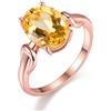 Uloveido Solitario in Argento 925 1.5 ct Taglio Ovale citrino Gemma Anello Regolabile Placcato Oro Rosa Anelli Aperti per Le Donne di Nozze di Fidanzamento, Regalo Box, 1.8g FJ076