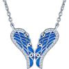 Yumilok Yumi Lok 925 in argento Sterling e zirconi blu Angelo ali cuore ciondolo collana catena con ciondolo per donna ragazza