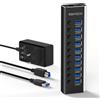 Selius Hub USB 3.0 con alimentazione da 36W, realizzato in alluminio, con 10 porte USB 3.0 per la ricarica e il trasferimento dati