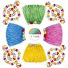 HONGXIN-SHOP Gonna di Erba Hawaii Luau Elastico Costume Fancy Dress Fiori Braccialetti Fascia per Capelli Collana per Ragazze Donne Festa di Compleanno Forniture 4 Set