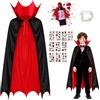 HHDESHSL Mantello Vampiro Nero Rosso, 90 CM Costume da Vampiro di Halloween, Vampire Cape per Bambini con Zanne Sangue Finto e Adesivi per il Viso, Mantello da Dracula per Halloween Cosplay Costume