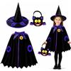 dellyy Costume da Strega Bambina, Mantello Viola e Nero con Cappello e Sacchetto | dellyy Viola-Nero Mantello da Strega Costume per Halloween Carnevale e Festa Cosplay