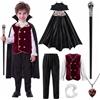 Yi'antai Costume da vampiro per ragazzi, costume gotico da vampiro Dracula | Costume da vampiro di Halloween per bambini con asta, mantello da vampiro con colletto, mantello da vampiro con collana con