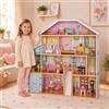 Rijoka Casa delle bambole in legno Villa XXL | Set di mobili da 28 pezzi, 4 ripiani, 98 x 32 x 123 cm