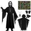 HHDESHSL Scream Ghostface Costume di Halloween, Halloween Scream Costume Bambini con Maschera Ghostface Adesivi Luminescenti e Collana con Teschi, Maschera Ghost Scream Costume per Halloween