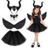 GTJEOI Set di Costumi da Diavolo, 4 Pezzi Costume Malefica di Halloween con Horns Headdress, Ali diavolos, Collana di Pizzo, Vestito Tutu per Halloween Carnevale Cosplay