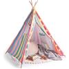 Relsy Tenda da gioco Tipi per bambini con tappeto e ghirlanda luminosa in cotone | Tipi a righe multicolore con tessuto in cotone lavabile, pali in bambù, stabilizzatore per palo, tasca portaoggetti e borsa