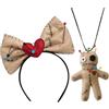 Xdyyjrasa Set costumi voodoo, fascia per capelli con fiocco da 2 pezzi e collana per bambole Halloween