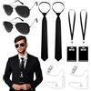 RICUHJIAJU Costume Agente Segreto Accessori Set, Accessori per Costume da Spia Adulto | Costume Agente Nero Set con Occhiali da Sole, Cravatta, Cuffie e Porta Badge per Halloween, Carnevale, Cosplay, Feste