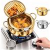 Generic 304 Stainless Steel Deep Fryer Pot with Thermometer and Rack，gold,4.2L | Deep Frying Pot with basket, Japanese Tempura Fryer, Deep‑Body, for Fries Chicken and Stovetop Frying & Crispy Cooking