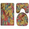 A.Monamour Set Tappeti Bagno 3 Pezzi Completo Antico Drago D'Oro Cinese Asiatico Fengshui Totem Fortunato Sfondo Antiscivolo Morbidi Assorbente Lavabile Tappetini per Il Bagno WC Bidet
