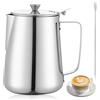 Vaileal Brocca per latte da 600 ml, in acciaio inox con coperchio, brocca per latte con scala di misurazione e penna per latte Art Pen, per cappuccino, espresso e barista