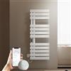 EMKE Scaldasalviette Elettrico 130 x 50 cm, Bianco Lucido, Sinistra | Grande Capacità, Fibra di Carbonio, WiFi, 30-70 °C, Timer 1-24 h, Programmazione Settimanale, 6 Modalità
