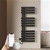 EMKE Scaldasalviette Elettrico 130 x 50 cm, Nero Opaco, Sinistra | Grande Capacità, Fibra di Carbonio, WiFi, 30-70 °C, Timer 1-24 h, Programmazione Settimanale, 6 Modalità
