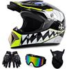 Homkia Casco Motocross Integrale per Adulti con Occhiali, Guanti e Copriviso | Set motocross completo e versatile con casco integrale, occhiali, guanti e copriviso coordinati per attività off-road.