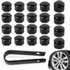 AJKQNMA Set di 20 tappi per dadi ruota da 17 mm, 16 copribulloni + 4 tappi antifurto + 1 clip di rimozione, in plastica ABS nera, per protezione ed estetica