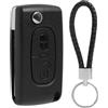 Duluok Guscio per Chiave Auto Telecomando 2 Tasti Compatibile con Peugeot CE0523 207 307 308 CE0536 Citroen C2 C3 C4 C5 C6 Telecomando Custodia Ricambio Chiave Cover Pieghevole con Portachiavi in Pelle Nero