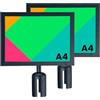 Aluanz Portacartello per Paletti Segnapercorso A4, Orizzontale, Nero Opaco | Cornice portacartello bifacciale, Espositore informativo con plexiglass, Adatto per paletti segnapercorso fino a 63 mm