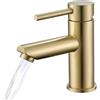 KPW Rubinetto per lavabo in oro spazzolato, rubinetto da bagno con altezza di erogazione 79 mm, miscelatore monocomando per lavabo e fontana, tubi di collegamento flessibili inclusi