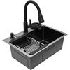 BRRIDE Lavello nero da incasso, 55 x 40 cm, con rubinetto estraibile, lavello, dispenser per sapone, cestino di scarico (nero)