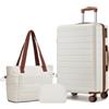 Shavont Set di 3 Valigie Trolley Medio 66cm e Borsa Shopper, Crema/Marrone | Rigida e Leggera Valigia in ABS da Stiva, Serratura Integrata, 4 Ruote 360° Silenziose, Borsa Shopper Elegante e Borsa Trucco