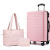 Shavont Set di 3 Valigie Trolley Medio 66cm e Borsa Shopper, Rosa | Rigida e Leggera Valigia in ABS da Stiva, Serratura Integrata, 4 Ruote 360° Silenziose, Borsa Shopper Elegante e Borsa Trucco