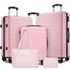 Shavont Set di 5 Valigie Trolley 55/66/76cm e Borsa Shopper, Rosa | Rigida e Leggera Valigia in ABS da Stiva, Serratura Integrata, 4 Ruote 360° Silenziose, Borsa Shopper Elegante e Borsa Trucco