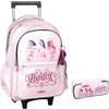 PRESTIGE & DELUXE Trolley Zaino Scuola primaria K pop Idols Stars Rumi Mira Zoey Rosa | Anime | per Bambina + astuccio ovale + Kit scrittura e Portachiave personaggio K pop