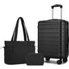 Shavont Set di 3 Valigie Bagaglio a Mano Trolley 55×40×20 e Borsa Shopper | Rigida e Leggera Valigia in ABS da Cabina, Serratura Integrata, 4 Ruote 360°, Borsa Shopper Elegante e Borsa Trucco, Nero