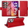 Giyer Cover per iPhone 11 Pro Custodia con Vetro Temperato, Premium PU Portafoglio Slot per Scheda RFID Antifurto Funzione Supporto Flip Case, Antiurto per iPhone 11 Pro 5G Cover (Rosso)