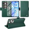 Giyer Cover per iPhone 13 Pro Custodia con Vetro Temperato, Premium PU Portafoglio Slot per Scheda RFID Antifurto Funzione Supporto Flip Case, Antiurto per iPhone 13 Pro 5G Cover (Verde)